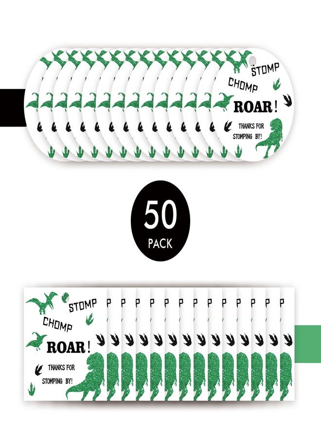 FORSHEEP 50pcs Dinosaur Thank You Tags, Dinosaur Gift Tag with String for First Birthday Party, Round Thank You Paper Tags for Birthday/Jungle Animal Themed Gender Reveal/Jurassic Three Rex Party Favors - Image 3